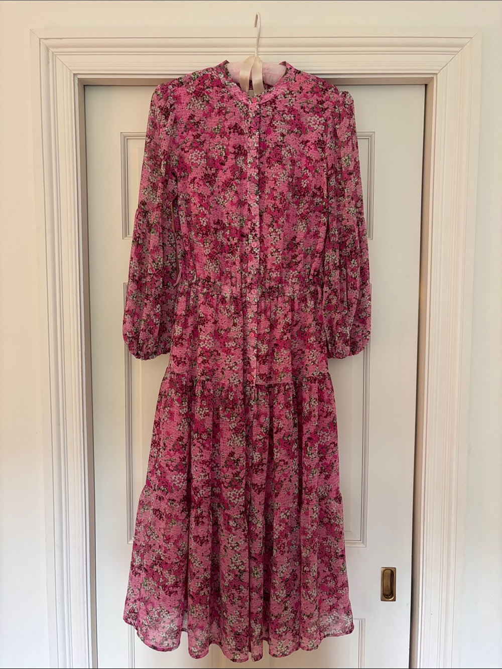 Michael Kors Pink Floral Tiered Midi Dress